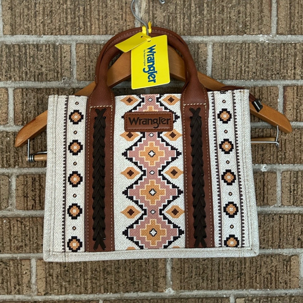 NWT Wrangler Mini Tote Brown Aztec Southwestern Small handbag Crossbody Purse